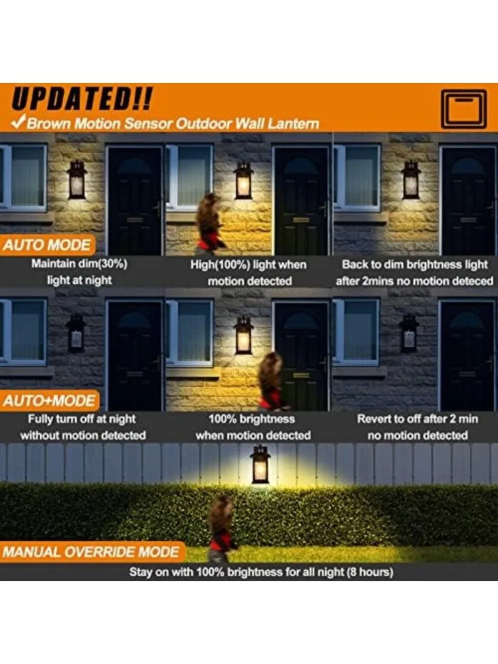 2 Pack Motion Sensor Outdoor Wall Lights - Oil Rubbed Bronze, Weatherproof